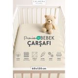 Calmera %100 Pamuk Penye Lastikli Bebek Çarşafı | 60 x 120 cm | Park Yatak - Beşik | Naturel Krem Ekru