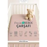 Calmera %100 Pamuk Penye Lastikli Bebek Çarşafı | 60 x 120 cm | Park Yatak - Beşik | Pudra Pembe