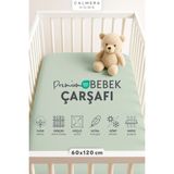 Calmera %100 Pamuk Penye Lastikli Bebek Çarşafı | 60 x 120 cm | Park Yatak - Beşik | Yeşil