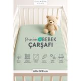 Calmera %100 Pamuk Penye Lastikli Bebek Çarşafı | 60 x 120 cm | Park Yatak - Beşik | Yeşil