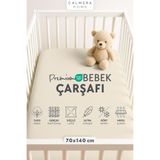 Calmera %100 Pamuk Penye Lastikli Bebek Çarşafı | 70 x 140 cm | Park Yatak - Beşik | Naturel Krem Ekru