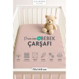 Calmera %100 Pamuk Penye Lastikli Bebek Çarşafı | 70 x 140 cm | Park Yatak - Beşik | Pudra Pembe