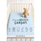 Calmera %100 Pamuk Penye Lastikli Bebek Çarşafı | Anne Yanı Beşik - Next2Me | 50 x 90 - 40 x 80 cm | Mavi