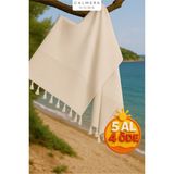 Calmera Çizgili Peştemal | Pamuk - Doğal Saçaklı | Plaj, Havuz, Spa, Hamam, Sauna, Spor, Seyahat Havlusu - Bej - 90 x 170 cm