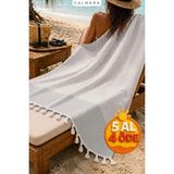 Calmera Çizgili Peştemal | Pamuk - Doğal Saçaklı | Plaj, Havuz, Spa, Hamam, Sauna, Spor, Seyahat Havlusu - Gri - 90 x 170 cm