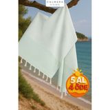 Calmera Çizgili Peştemal | Pamuk - Doğal Saçaklı | Plaj, Havuz, Spa, Hamam, Sauna, Spor, Seyahat Havlusu - Mint - 90 x 170 cm
