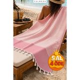 Calmera Çizgili Peştemal | Pamuk - Doğal Saçaklı | Plaj, Havuz, Spa, Hamam, Sauna, Spor, Seyahat Havlusu - Pembe - 90 x 170 cm