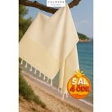 Calmera Çizgili Peştemal | Pamuk - Doğal Saçaklı | Plaj, Havuz, Spa, Hamam, Sauna, Spor, Seyahat Havlusu - Sarı - 90 x 170 cm