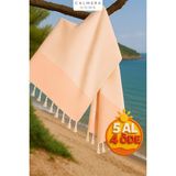 Calmera Çizgili Peştemal | Pamuk - Doğal Saçaklı | Plaj, Havuz, Spa, Hamam, Sauna, Spor, Seyahat Havlusu - Somon - 90 x 170 cm