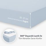 Calmera Home Çift Kişilik %100 Pamuk Penye Lastikli Çarşaf - Fitted Battal Açık Mavi - 180x200 Cm