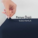Calmera Home Çift Kişilik %100 Pamuk Penye Lastikli Çarşaf - Fitted Battal Lacivert - 180x200 Cm