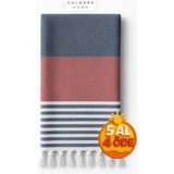 Calmera Natura Peştemal | Pamuk - Doğal Saçaklı | Plaj, Havuz, Spa, Hamam, Sauna, Spor, Seyahat Havlusu - Lacivert & Kırmızı - 100 x 180 cm
