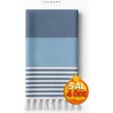 Calmera Natura Peştemal | Pamuk - Doğal Saçaklı | Plaj, Havuz, Spa, Hamam, Sauna, Spor, Seyahat Havlusu - Mavi - 100 x 180 cm