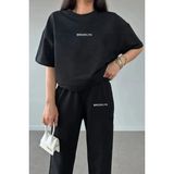 Calp Teks Broklyn Basklı T-Shirt/eşofman Unısex Takım - 2XL - Siyah