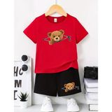 Calp Teks Fermuar Ayı Basklı Şort/t-Shirt Alt-Üst Yazlık Çocuk Takım - 9 – 10 Yaş - Kırmızı