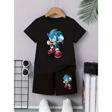 Calp Teks Sonıcs Baskılı Şort/t-Shirt Alt-Üst Yazlık Çocuk Takım - 3 – 4 Yaş - Siyah