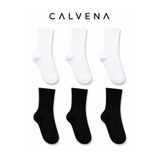 Calvena Unisex 6 Çift Düz Siyah Beyaz Pamuk Dokumalı Çizgili Kısa Tenis Kolej Çorap
