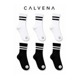 Calvena Unisex 6 Çift Pamuk Dokumalı Çizgili Kısa Tenis Kolej Çorap