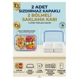Calvera 2 Adet 2 Bölmeli Sızdırmaz Lunch Box Saklama Kabı - 1 Litre Beslenme Kutusu