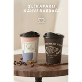 Calvera 2'li Set Kapaklı Kahve Bardağı - 460 ml Kaliteli Plastik Take-Away Bardak - 001-Renkli