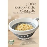 Calvera 3 Litre Katlanabilir Süzgeç - Bpa Free Silikon Saplı Yer Tasarruflu Mutfak Süzgeci (36CM x 13CM) - 3 lt