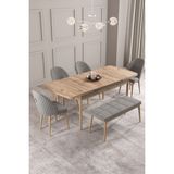 Calvin Atlantik 80X132 Mdf Açılabilir Mutfak Masası Takımı 4 Sandalye, 1 Bench - Gri