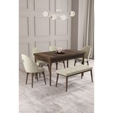 Calvin Barok 80X132 Açılabilir Mdf Masa Yemek Odası Takımı, Mutfak Takımı 4 Sandalye, 1 Bench - Krem - 80 x 132