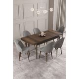Calvin Barok Desen 80X132 Mdf Açılabilir Mutfak Masası Takımı 6 Adet Sandalye - Gri