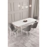 Calvin Beyaz 80X132 Mdf Açılabilir Mutfak Masası Takımı 4 Adet Sandalye - Gri