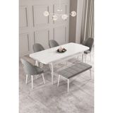 Calvin Beyaz 80X132 Mdf Açılabilir Mutfak Masası Takımı 4 Sandalye, 1 Bench - Gri