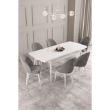 Calvin Beyaz 80X132 Mdf Açılabilir Mutfak Masası Takımı 6 Adet Sandalye - Gri