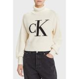 Calvin Klein % 100 Pamuk Loose Fit Balıkçı Yaka Logolu Kazak LV047D349G101 Bayan Kazak LV047D349G 101 - Beyaz