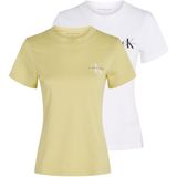 Calvin Klein 2-pack monologo slim tee Kadın Shirt Muted Lime/Brilliant White XS