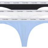Calvin Klein 3'lü Tanga Külot Seti Marka Logolu Elastik Bantlı, XL, 000QD5209E, Siyah-Beyaz-Mavi, kadın