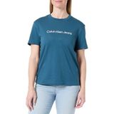 Calvin Klein A- INST LOGO CLASSIC TEE SS Kadın T-shirt, Navy Teal, L