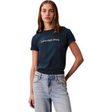 Calvin Klein A- INST LOGO CLASSIC TEE SS Kadın T-shirt, Navy Teal, S