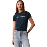 Calvin Klein A- INST LOGO CLASSIC TEE SS Kadın T-shirt, Navy Teal, XS