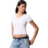 Calvin Klein a- ss woven label rib vneck tee Kadın Shirt Brilliant White M