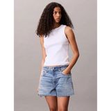 Calvin Klein A - Woven Label 2x2 Cotton Rıb T Beyaz Kadın Tişört - M
