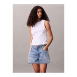 Calvin Klein A - WOVEN LABEL 2X2 COTTON RIB T Beyaz Kadın Tişört
