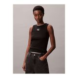 Calvin Klein A - WOVEN LABEL 2X2 COTTON RIB T Siyah Kadın Tişört