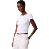 Calvin Klein A- Woven Label 2X2 Rib Baby Tee Bisiklet Yaka T-Shirt Beyaz, 2XL, LV047C200GYAA, Brilliant White, Kadın