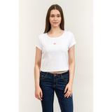 Calvin Klein A- Woven Label 2X2 Rib Baby Tee Kadın Bisiklet Yaka T-Shirt Beyaz