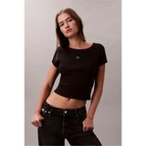 Calvin Klein A- Woven Label 2X2 Rib Baby Tee Kadın Bisiklet Yaka T-Shirt Siyah