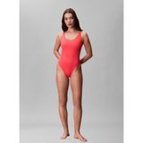 Calvin Klein Askılı CK Yazı Desenli Slip Sırt Dekolte Mayo, S, LV00Q61205, Pembe, Kadın