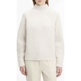 Calvin Klein Balıkçı Yaka Standart Düz Beyaz Kazak Kadın Rec Yün Two Tone Strıpe Sweater - M - L