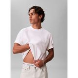 Calvin Klein Beyaz Erkek T-Shirt LV04LD224GYAF_SS Rlxd 16S Embrd Twı