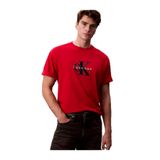 Calvin Klein Bisiklet Yaka Kısa Kol Ck Yazı Desen Pamuklu T-Shirt, L, LV04RE815G, Kırmızı, Erkek