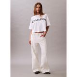 Calvin Klein Bisiklet Yaka T-Shirt, S, LV044C903GYAA, BEYAZ, Kadın
