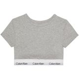 Calvin KLEIN Calvin KLEIN Kadın Marka Logolu Beyaz Elastik Bantlı Gri T-Shirt LV00QF8495 P7A, XS